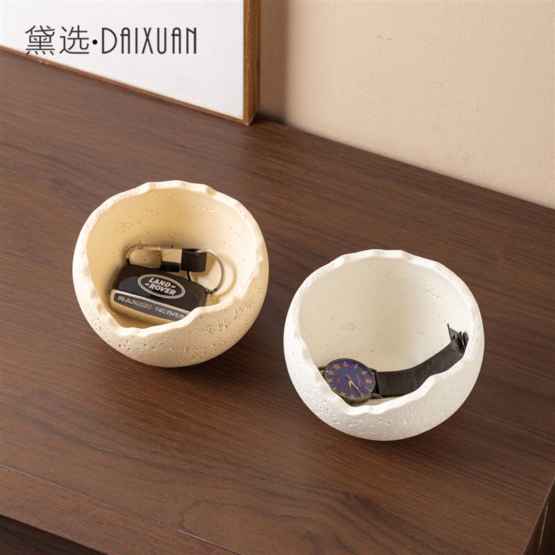 钥匙收纳盒门口进门洞石桌面收纳桶创意摆件高级感入门玄关收纳盒