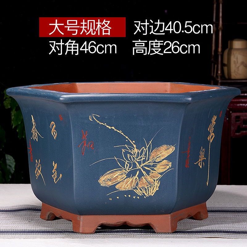 特大陶瓷花盆盆景盆紫砂加高高档紫砂花盆新款陶瓷六角盆室外