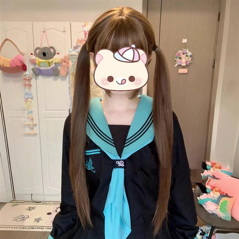 洛丽塔长假发免醒发lolita不用修黑长直日常双马尾全头套jk假发女图片