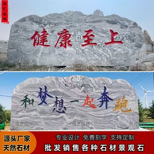 大型景观石雪浪石天然泰山石花岗岩风景刻字石头门牌村牌原石摆件