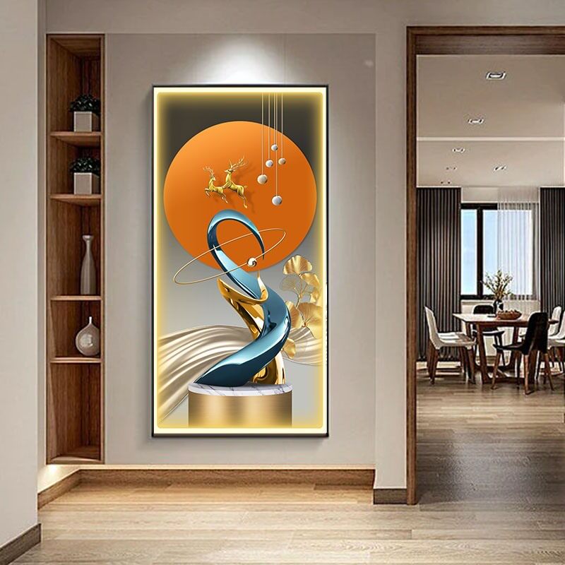 轻奢入户玄关装饰画走廊过道大气麋鹿 led灯画现代简约发光玄关画