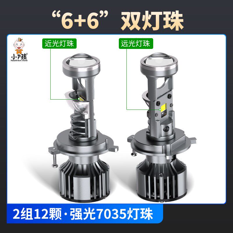 电动车灯摩托车led大灯泡三轮车电瓶车改装内置超亮强光透镜射灯