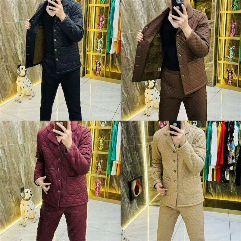 【1776薄棉加绒】冬季夹棉加绒冬季家居服睡衣套装男士休闲保暖