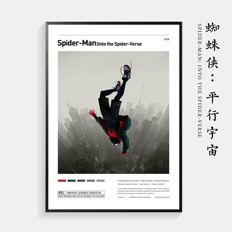 蜘蛛侠平行宇宙海报装饰画客厅背景墙画男孩卧室壁画动画电影挂画