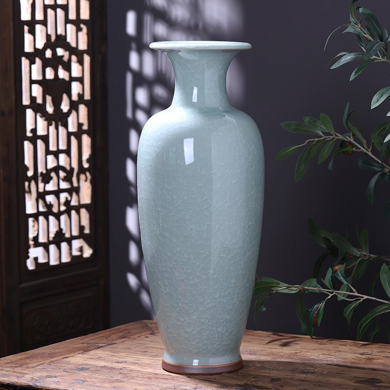 景德镇陶瓷器钧瓷花瓶摆件家居客厅落地大号装饰品古裂纹釉瓶子