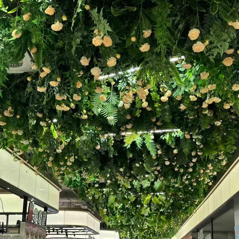 仿真绿植天花板吊顶室内软装造景藤条绿叶网红顶部塑料假植物装饰