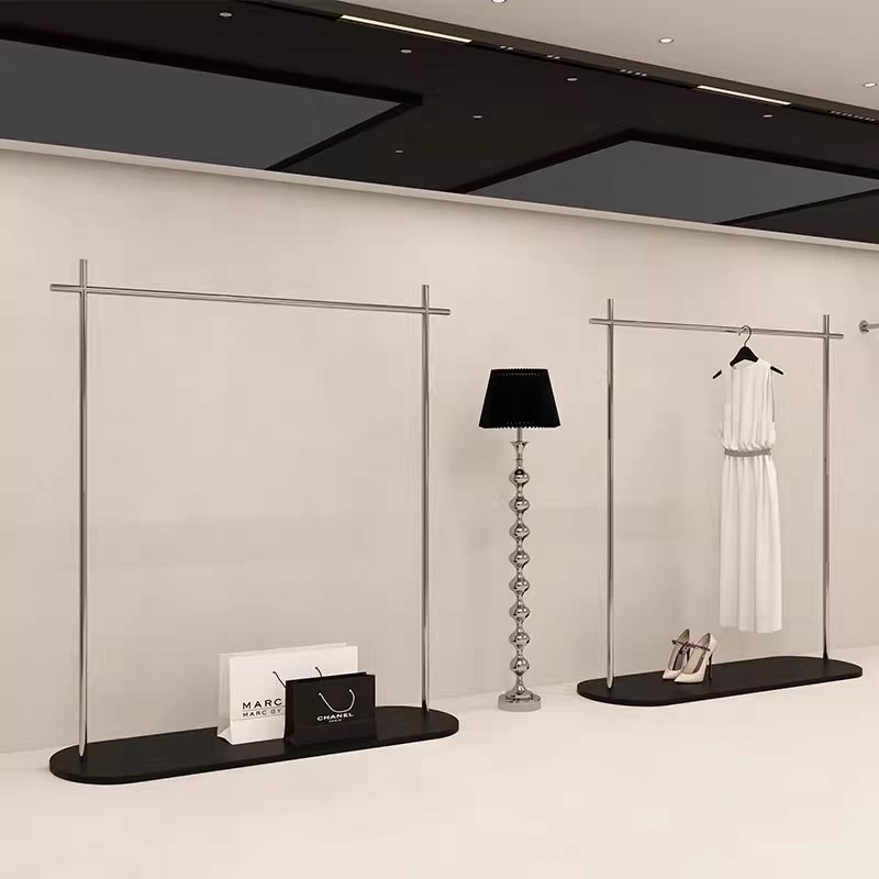 服装店展示架不锈钢落地式挂衣杆女装专用货架陈列道具侧挂衣服架