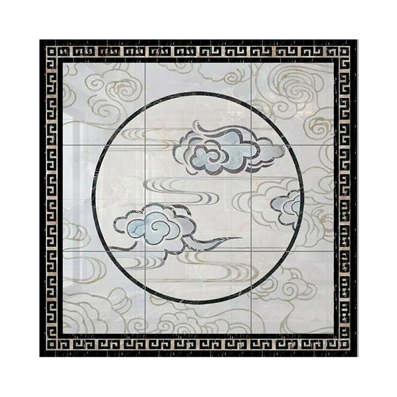 中式客厅拼花地砖祥云图案入户门玄关地板砖800x800艺术瓷砖拼图