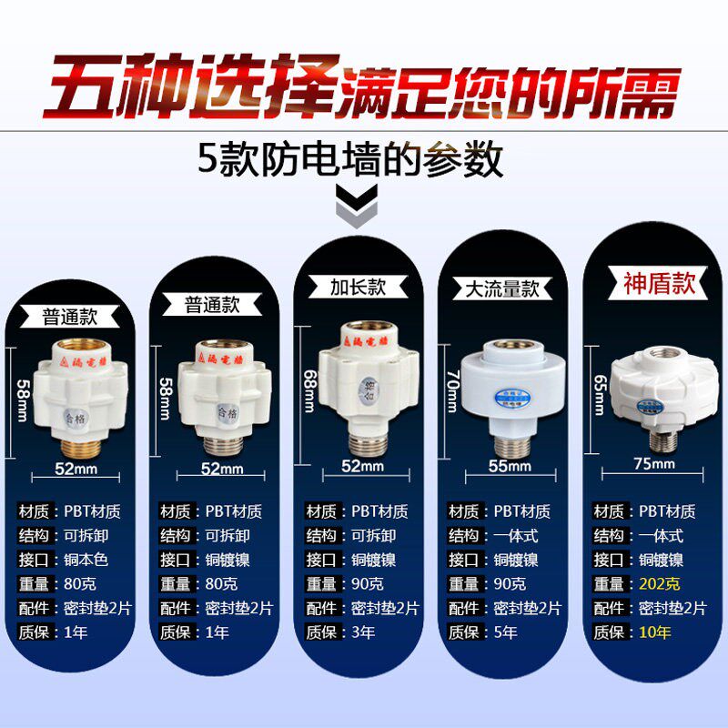 通用热水器即热电热水器配件全铜螺纹外置型隔电墙防电墙防漏电墙