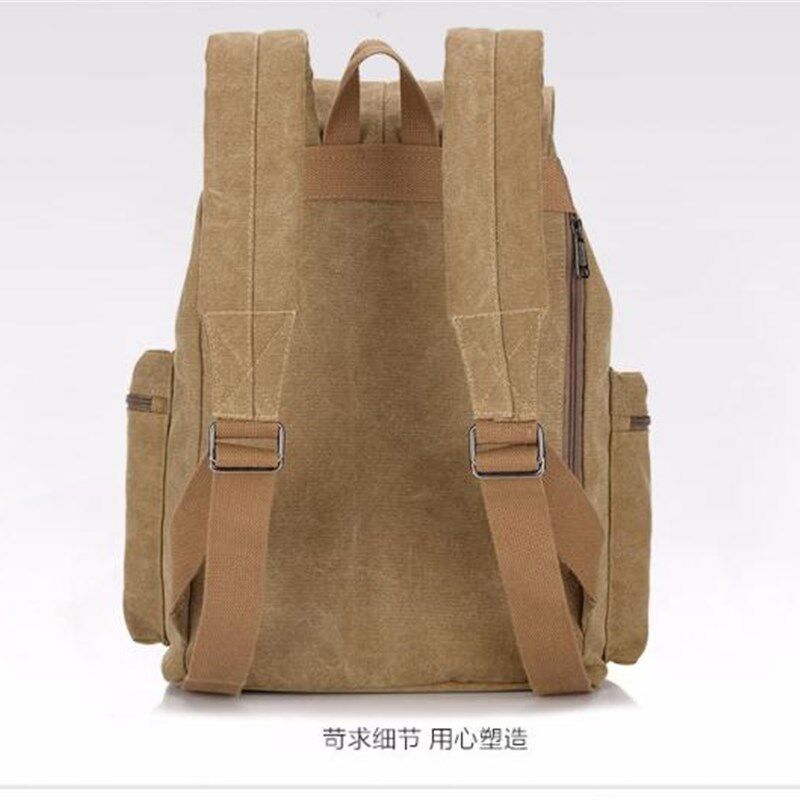 纯帆布大背包男女通用大学生复古抽带帆布书包旅游包16寸电脑背包