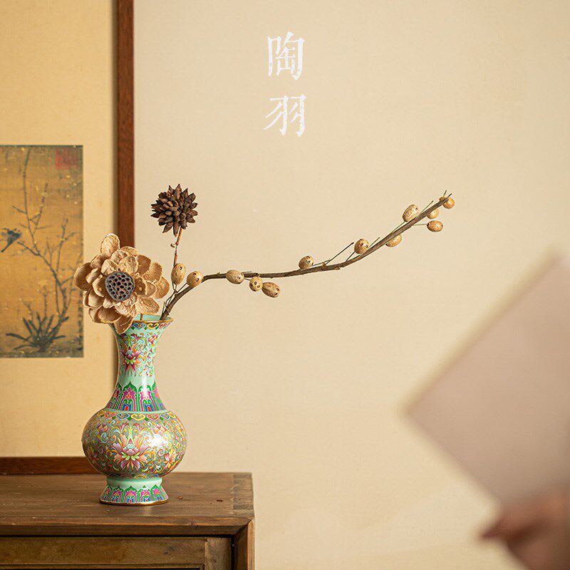 珐琅彩掐丝银陶瓷花瓶鲜花家用简约客厅干花插花家居装饰品摆件