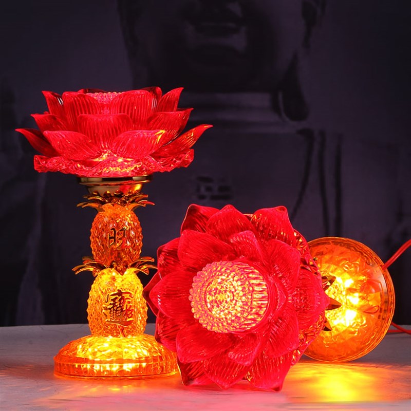 LED佛前灯财神供灯 插电式长明佛灯 莲花造型供灯设计