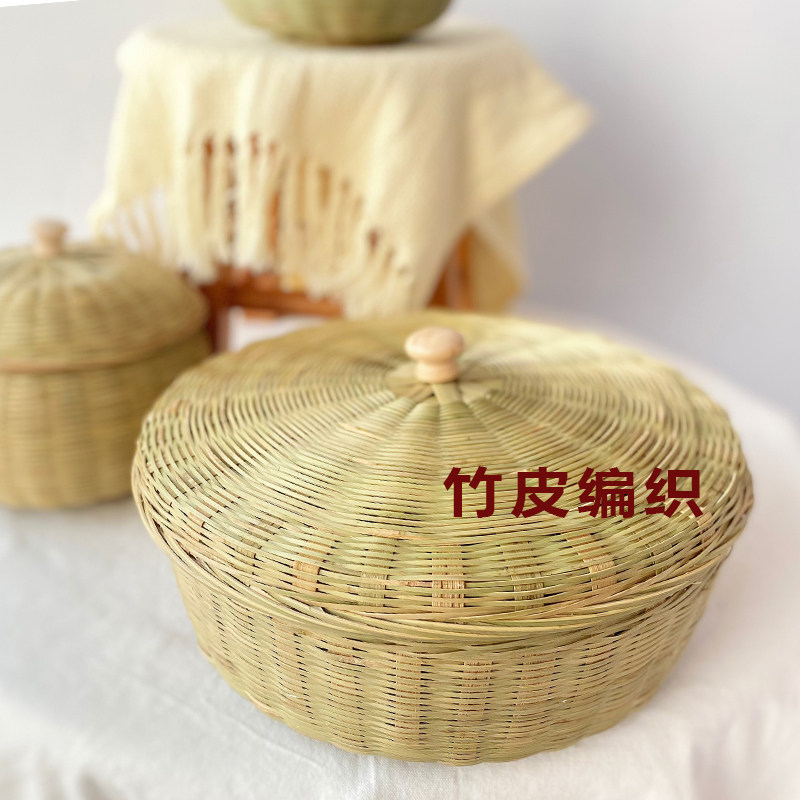 竹制品手工编织竹篮茶萝带盖鸡蛋篮子馒头馍筐家用收纳篮水果篮