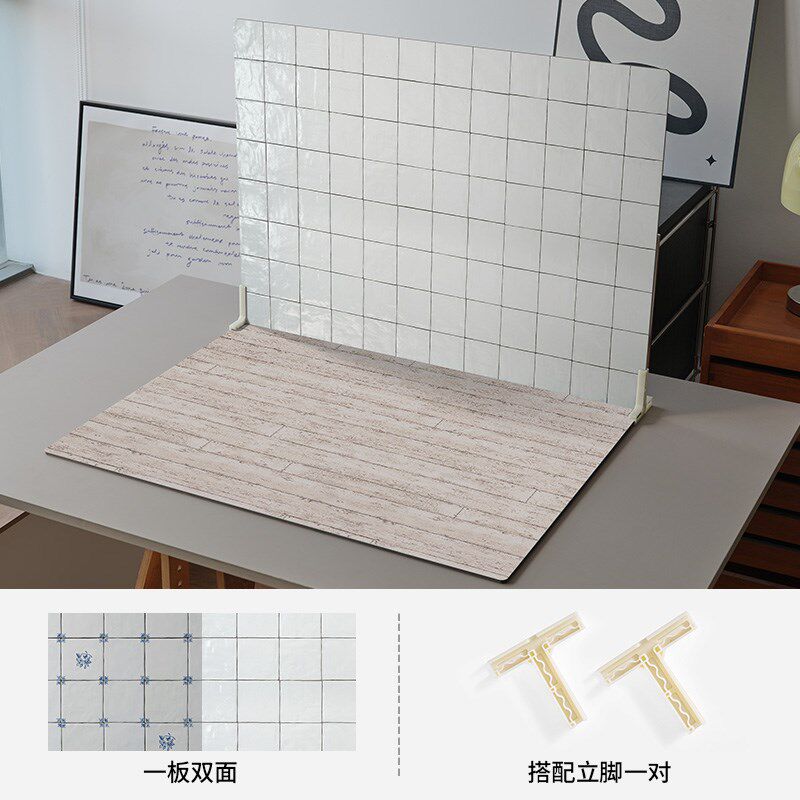 双面拍照背景板造景 美食专用拍摄道具墙面桌面木纹瓷砖纹理PVC防