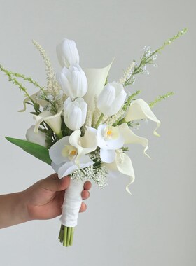 仿真白色新娘婚礼结婚领证拍照手捧花高级感影楼假花韩式把束拍摄