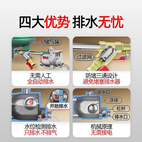 空压机储气罐自动排水器气泵压缩空气零气耗自动排水器浮球式放水