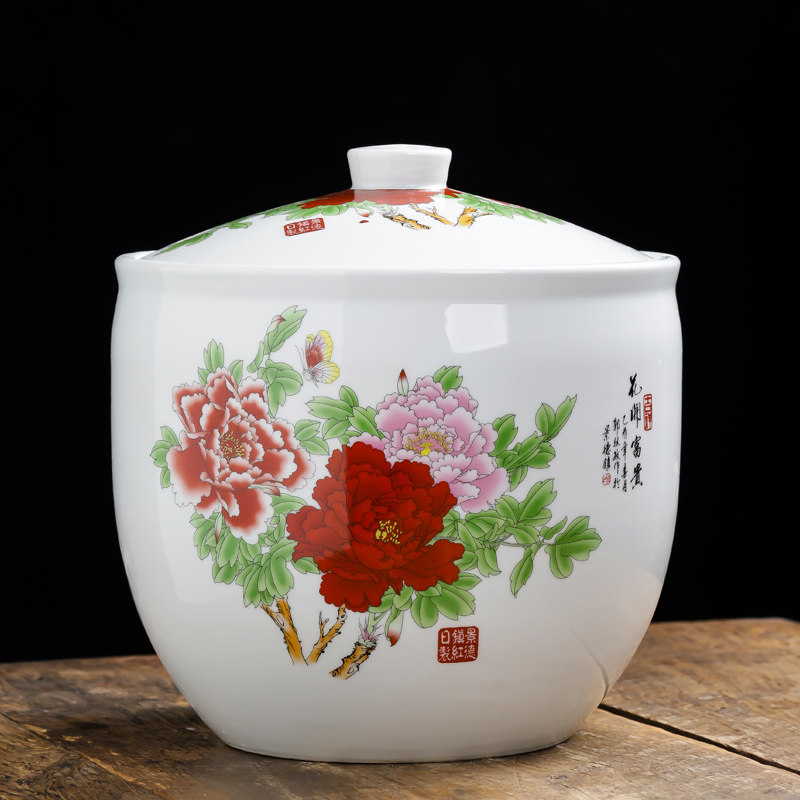 景德镇陶瓷米缸带盖家用无铅20斤防虫防潮中式复古防霉装米桶10斤