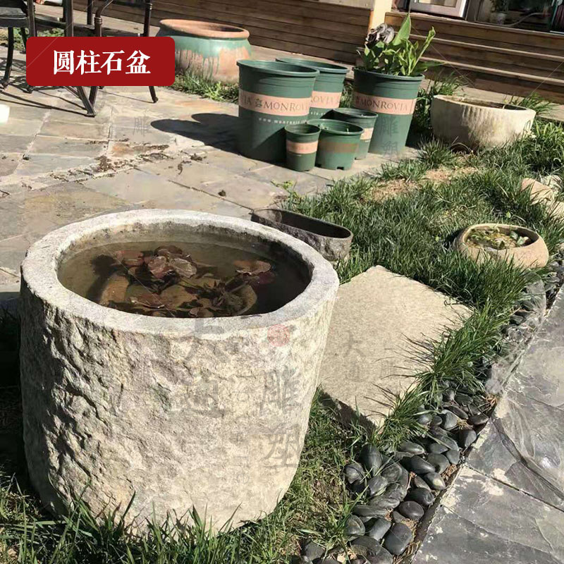 庭院装饰石缸养鱼用石雕水缸可定制曲阳浮雕石槽花园装饰
