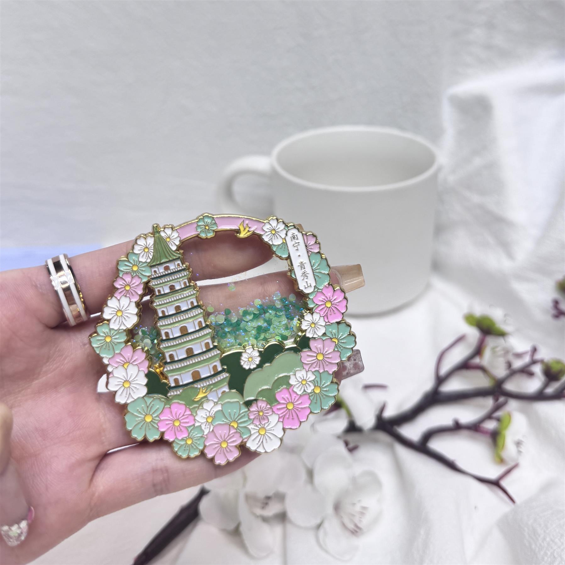 南宁青秀山金属流沙冰箱贴纪念品