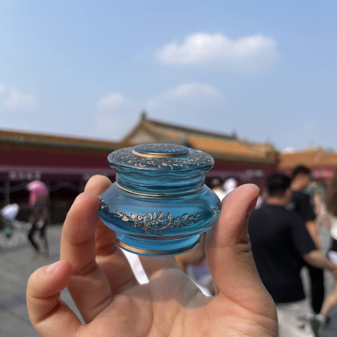 沈阳故宫博物院小蓝罐蓝玻璃描金花盖罐生日礼物礼品文创冰箱贴