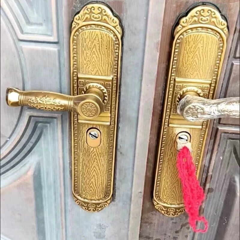 豪华黄青铜防盗门树皮花纹拉手门锁古董锁铝合金拉手锁别墅门