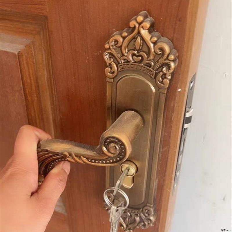 黄古铜色铝合金门欧式锁钢木实木门门把手室内房门锁执手卧室锁.