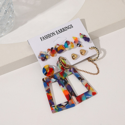 醋酸耳环套装简约亚克力耳环复古气质彩色耳圈女earrings set