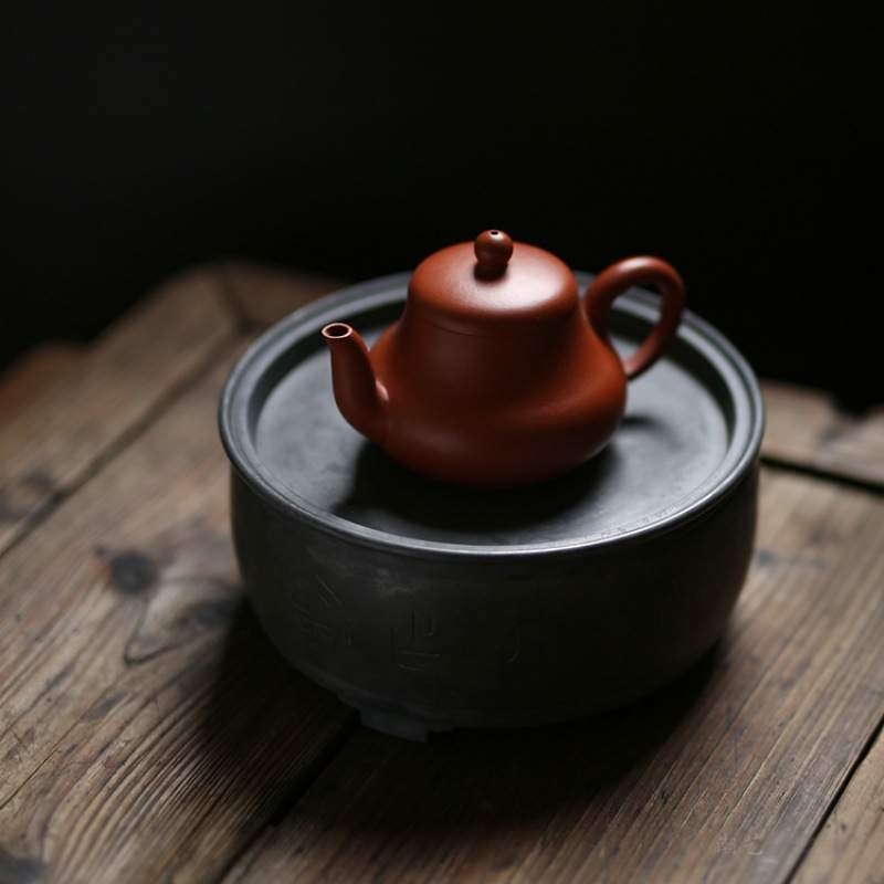 潮阳纯锡茶盘古锡壶承工夫茶盘 鼓型 茶船茶海茶承铜建水壶托