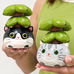 禁止蕉绿可爱猫咪木雕香薰摆件治愈走心送男女生朋友闺蜜生日礼物