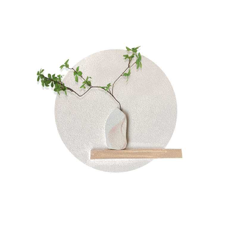 奶油风餐厅装饰画感砂岩画小清新绿植客厅圆形沙发背景墙挂画图片