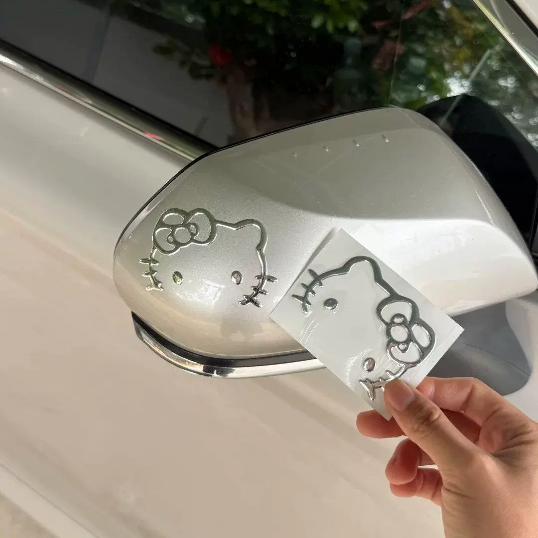 银色汽车装饰贴纸后视镜车身贴3d立体哈喽kt车贴电动车贴卡通装饰