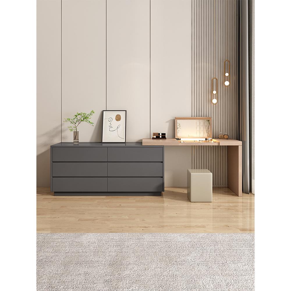 M204实木梳妆台卧室简约现代化妆桌镜柜斗柜翻盖一体桌可伸缩转角