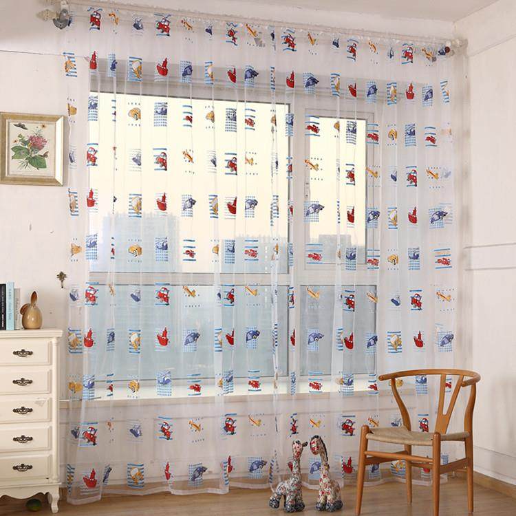 儿童汽车窗帘系列圆网印花玻璃纱印花纱窗帘厂家直销零剪