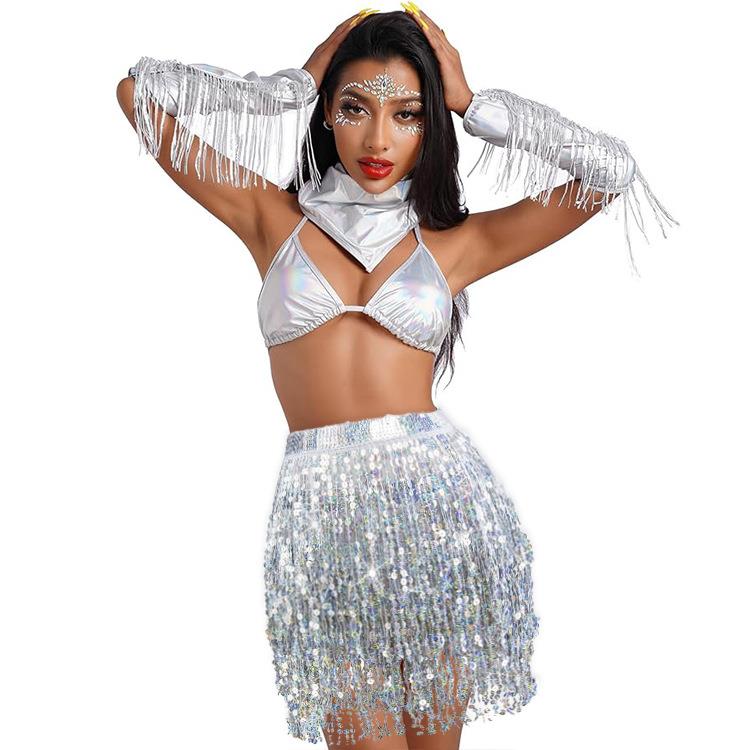 肚皮舞舞蹈服裙子短裙狂欢节亮片流苏腰链跳舞用加长版偏大码性感