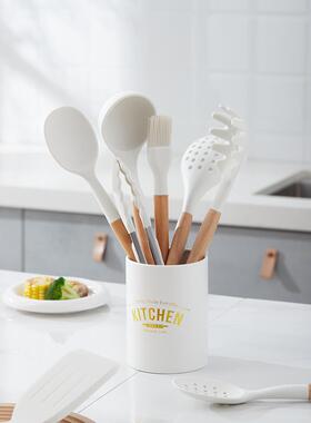 7YX不粘锅专用白色汤勺漏勺家用耐高温厨具炒菜铲子硅胶锅铲