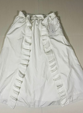 中古99新lanvin en bleu设计师荷叶边素收腰显瘦文艺百搭半身裙