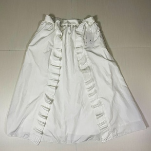 中古99新lanvin bleu设计师荷叶边素收腰显瘦文艺百搭半身裙