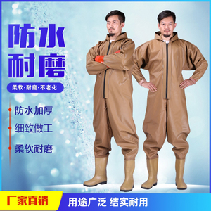 全身下水裤加厚连体鱼裤挖藕服抓捕鱼雨裤带雨鞋男防水衣雨衣水库