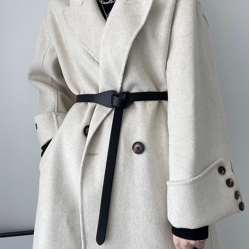 无扣打结毛衣腰带女细真皮流行