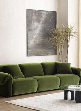 意式复古绒布沙发北欧墨绿色大小户型科技布客厅二三人位沙发组合