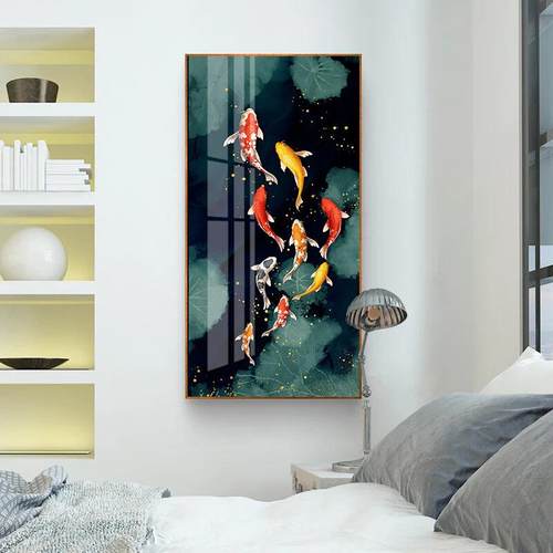 入户玄关装饰画现代过道走廊招财风水发财鹿壁画晶瓷客厅竖版挂画