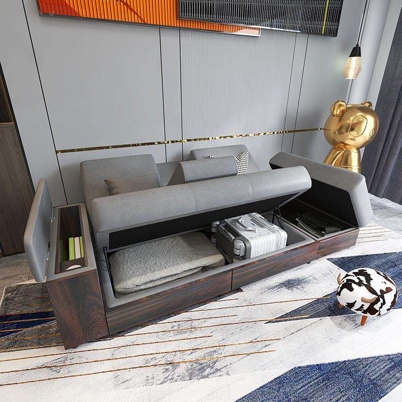 佛山乐从简约小户型客厅科技布可收纳储物木沙发床2024年新款中式