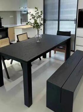 黑色实木餐桌长方形白蜡木墩墩桌极简书桌办公桌简约工作台桌
