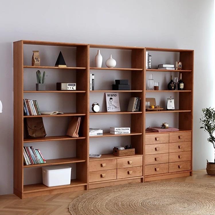 北欧全实木书柜樱桃木客厅组合落地书架黑胡桃木置物架展示储物柜