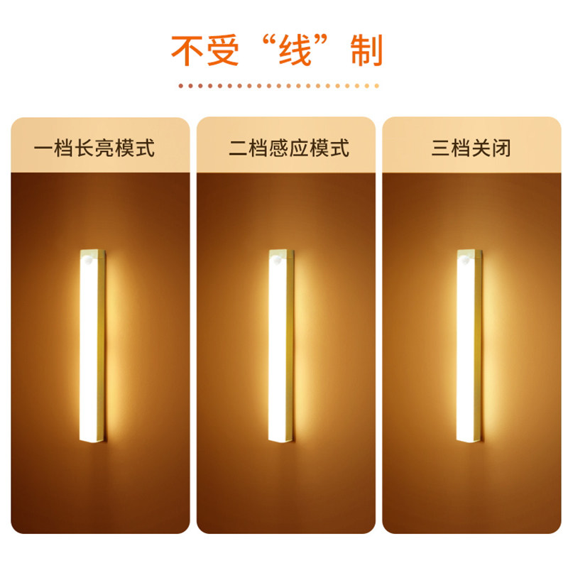 磁吸长条led灯条灯带充电免布线自粘楼道衣柜光控感应整体橱柜牀