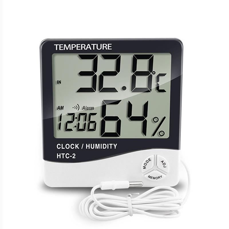 电子湿度计 数钟显温度湿 度仪422带时 闹钟温 HTC-2