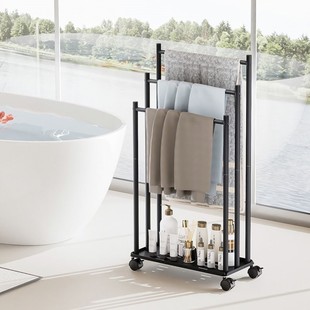 灰色浴室落地毛巾架浴巾置物架浴缸收纳架可移动立式毛巾杆浴巾架