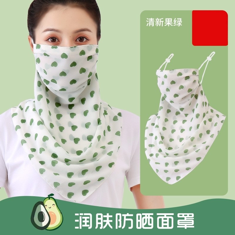 夏季防晒口罩护颈女防紫外线面罩带围脖薄款透气全脸遮脸丝巾面纱