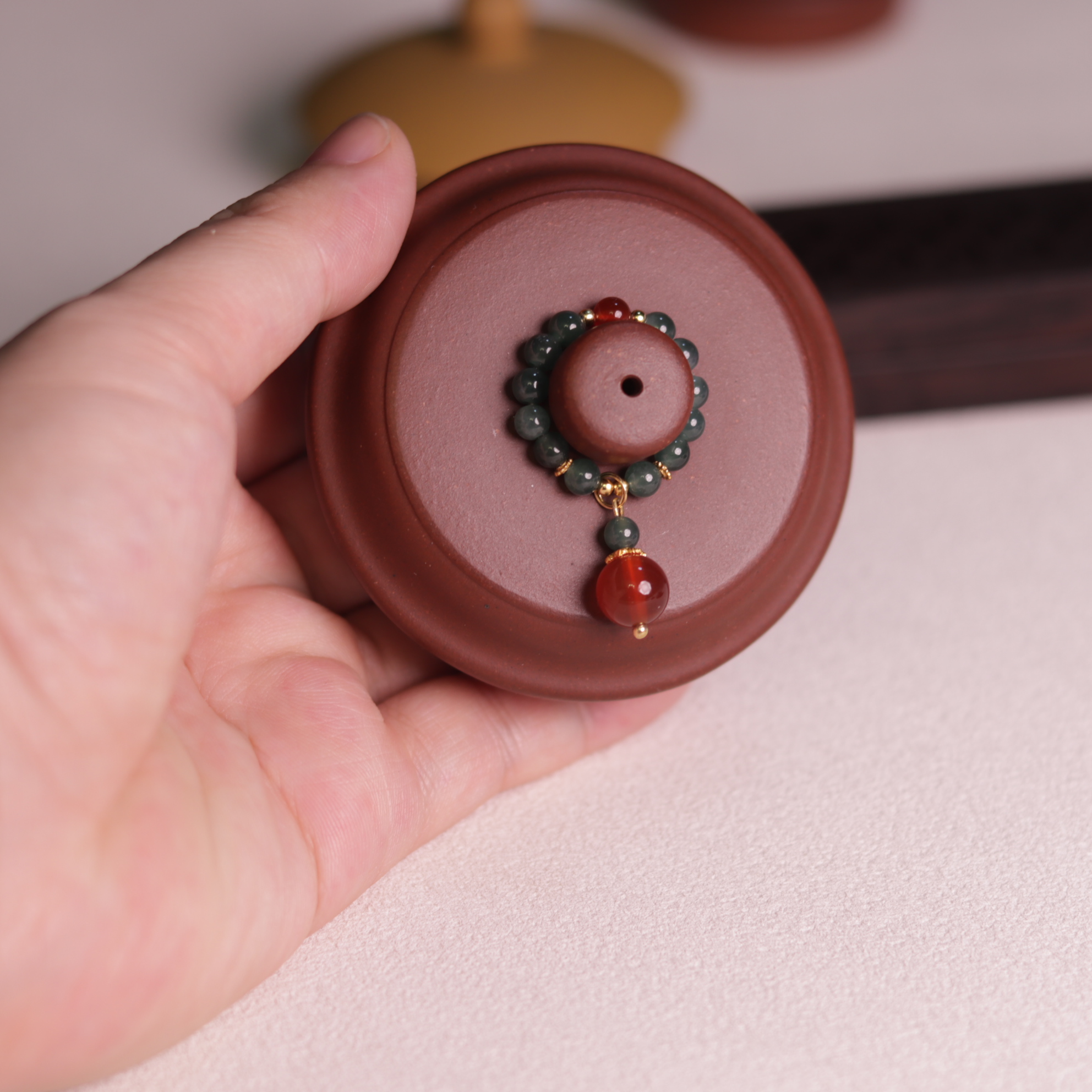 原创新中式紫砂壶盖配件手工小提溜茶壶盖小提溜挂件水晶小吊坠