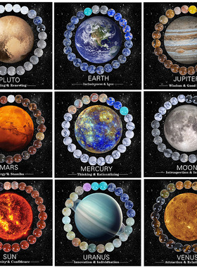 速卖通热卖八大行星天然石手链水晶石头串珠手串男女行星卡片手链